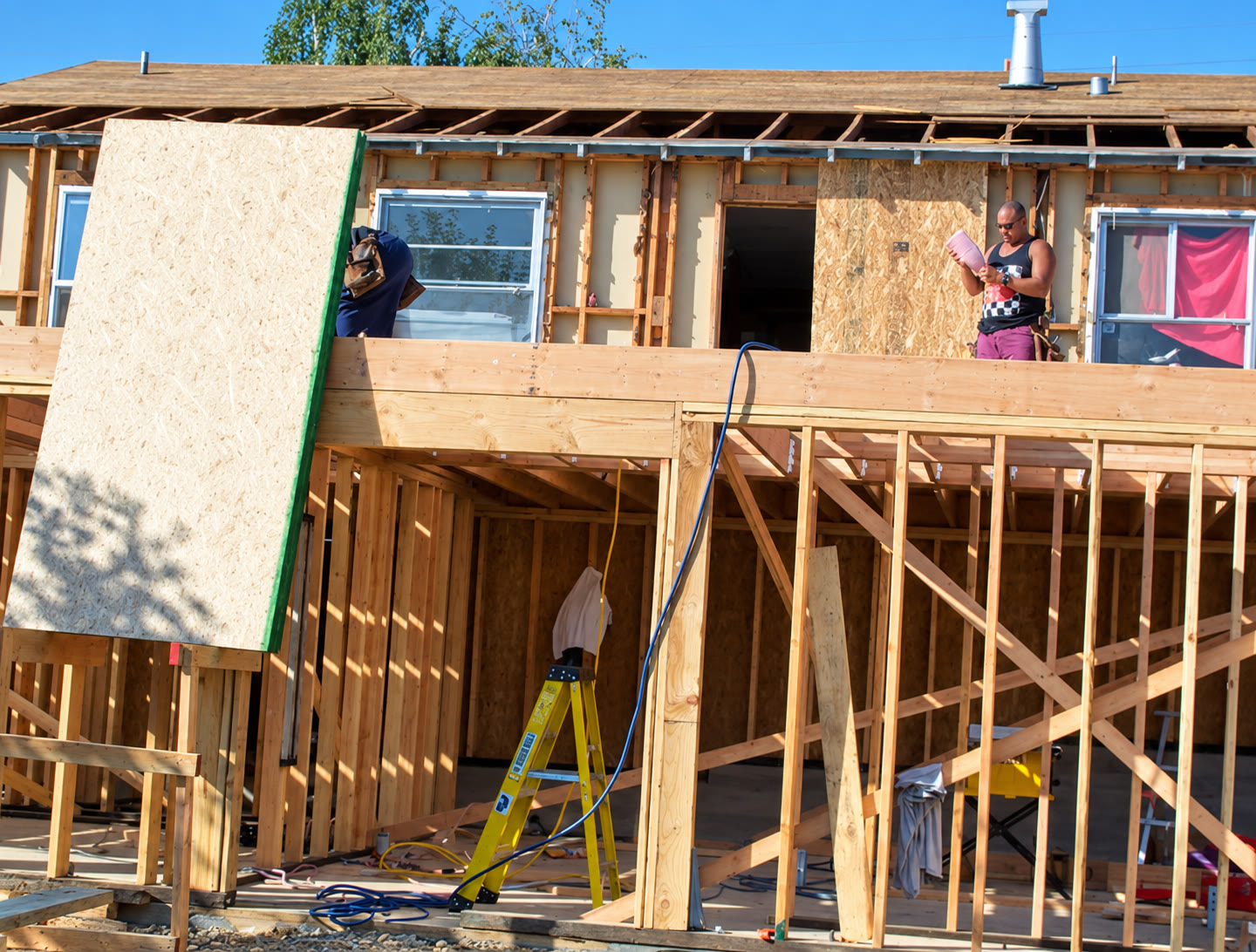 Exterior wall framing during a residential addition
